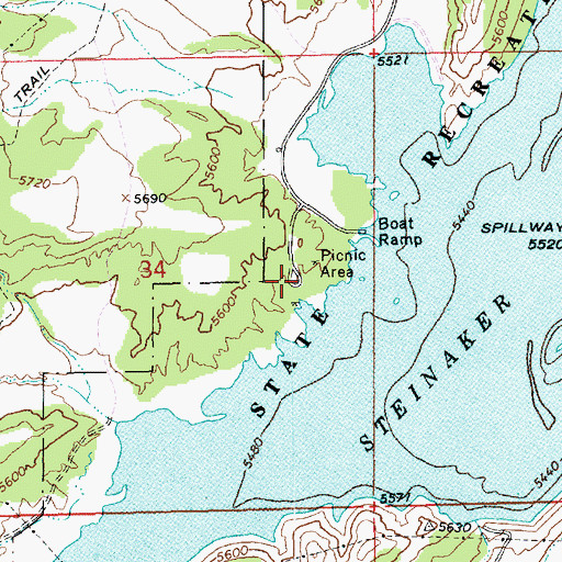 Topographic Map of Steinaker Campground, UT