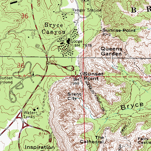 Topographic Map of Sunset Point Overlook, UT