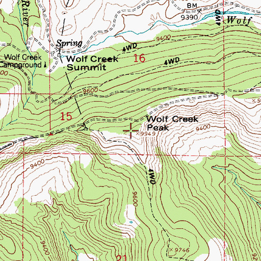 Topographic Map of Wolf Creek Peak, UT