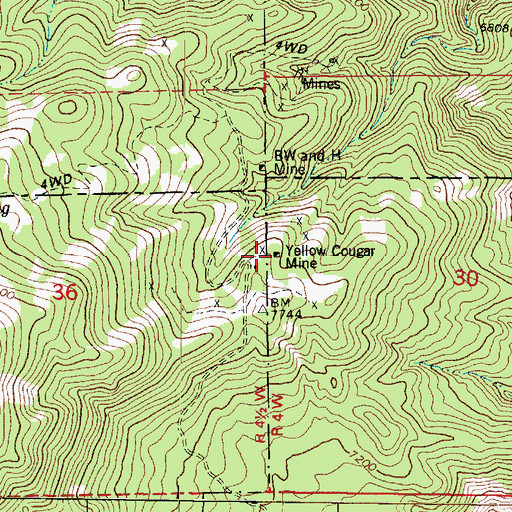 Topographic Map of Yellow Cougar Mine, UT