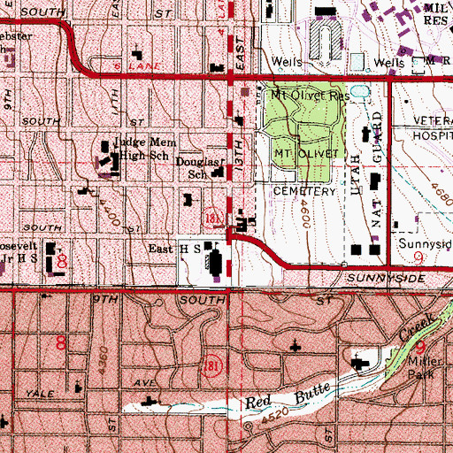 Topographic Map of First Baptist Church, UT