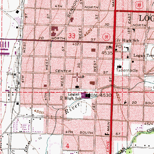 Topographic Map of First Presbyterian Church, UT