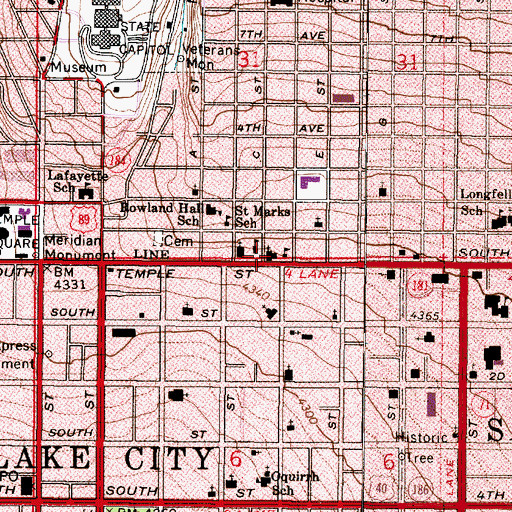 Topographic Map of First Presbyterian Church, UT