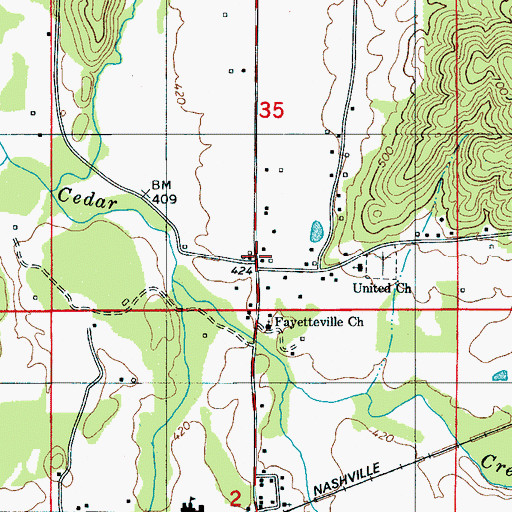 Topographic Map of Old Fayetteville (historical), AL
