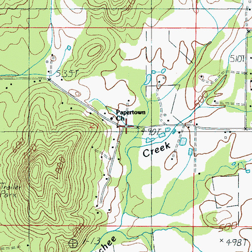 Topographic Map of Papertown, AL