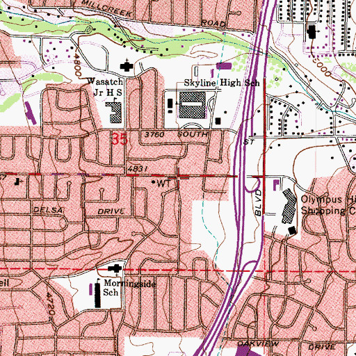 Topographic Map of Mount Olympus Presbyterian Church, UT
