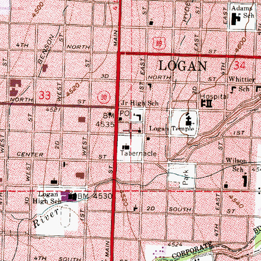 Topographic Map of Saint Johns Episcopal Church, UT