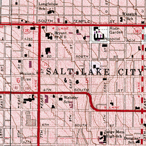 Topographic Map of Saint Pauls Episcopal Church, UT