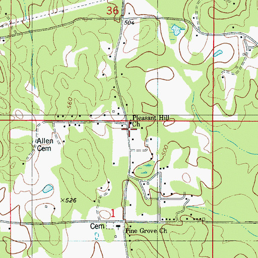 Topographic Map of Pleasant Hill, AL