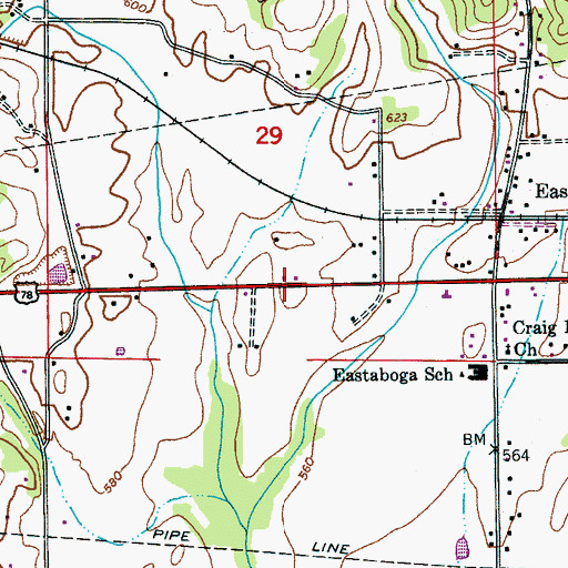 Topographic Map of Plum Springs Branch, AL