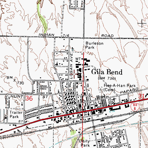 Topographic Map of Gila Bend Elementary School, AZ