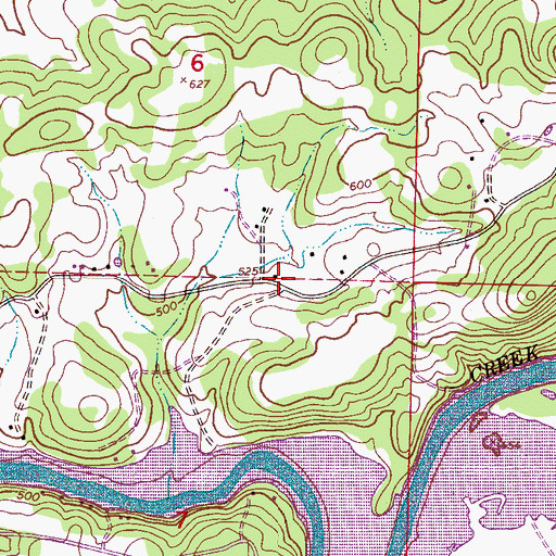 Topographic Map of Rushing Springs (historical), AL