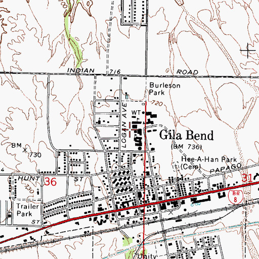 Topographic Map of Gila Bend High School, AZ