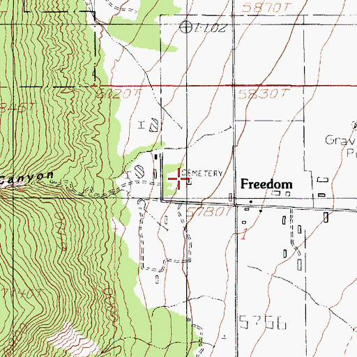 Topographic Map of Freedom Cemetery, UT
