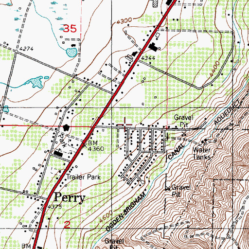 Topographic Map of Perry Cemetery, UT