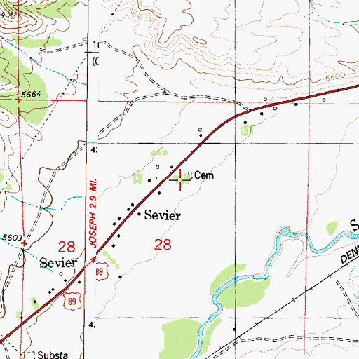 Topographic Map of Sevier Cemetery, UT