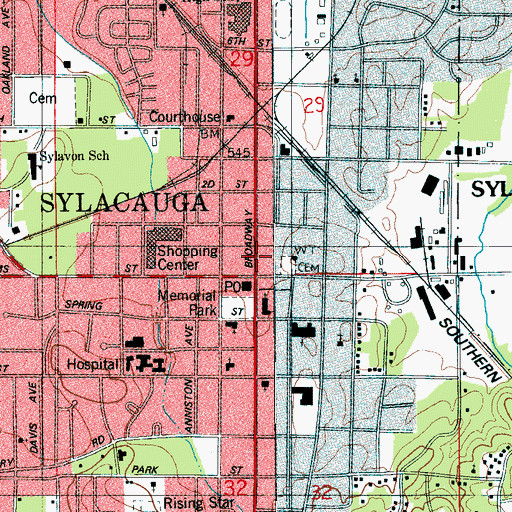 Topographic Map of Sylacauga Shopping Center, AL