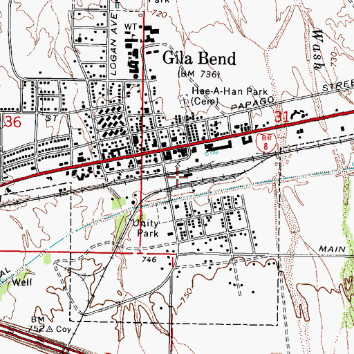 Topographic Map of Gila Bend Railroad Station, AZ