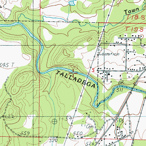 Topographic Map of Talladega Creek Baptist Church, AL