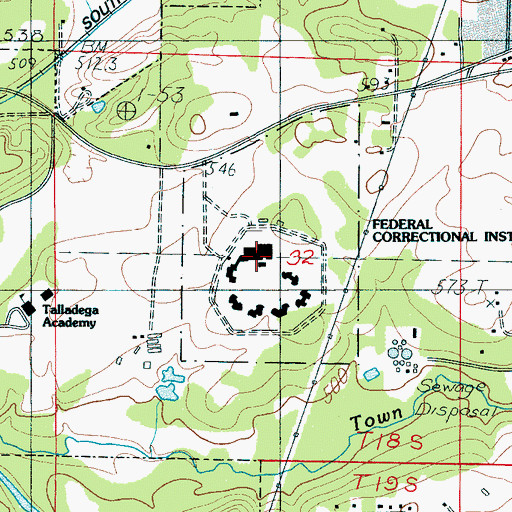 Topographic Map of Federal Correctional Institution Talladega, AL