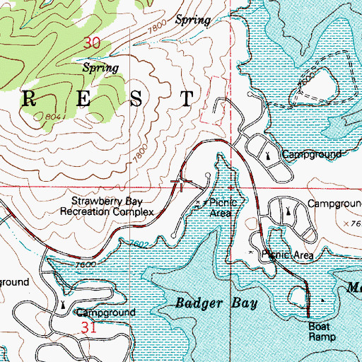 Topographic Map of Strawberry Bay Campground, UT
