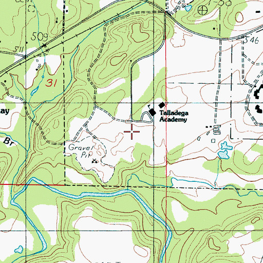 Topographic Map of Talladega Recreational Complex, AL