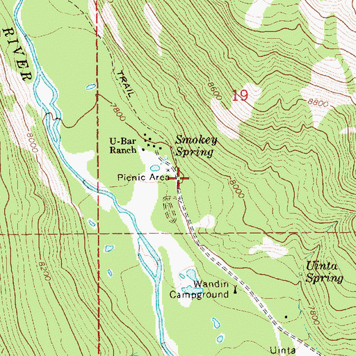 Topographic Map of Smokey Springs Bridge, UT