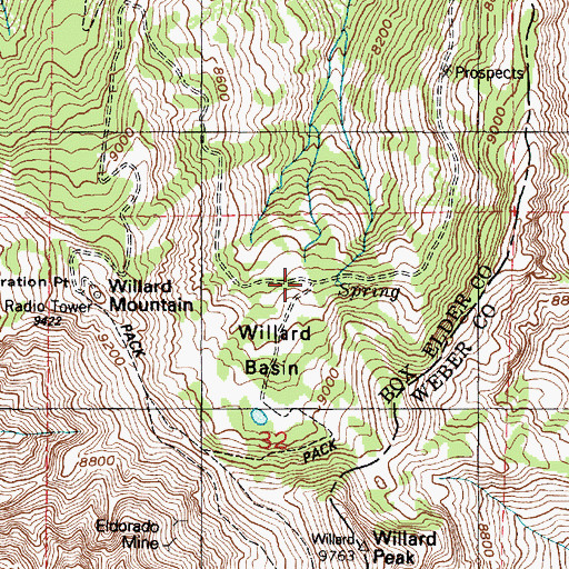 Topographic Map of Willard Basin Trailhead, UT