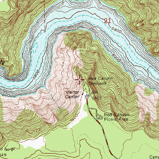 Topographic Map of Red Canyon Visitor Center, UT