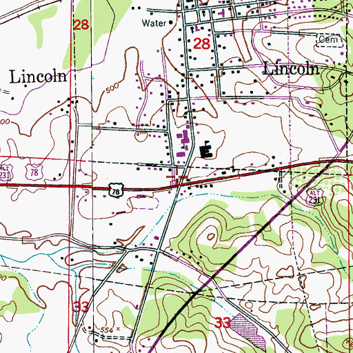 Topographic Map of Yatesville, AL