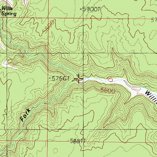 Topographic Map of North Fork Willis Canyon, UT