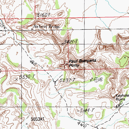 Topographic Map of Paul Bunyans Potty, UT