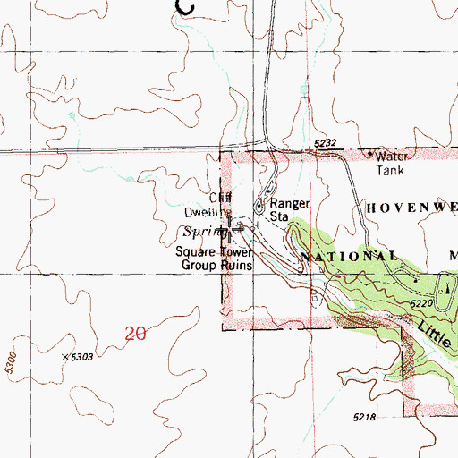 Topographic Map of Square Tower (historical), UT