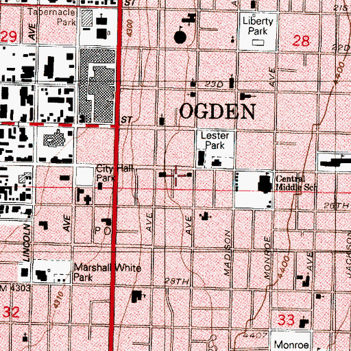 Topographic Map of First Baptist Church, UT
