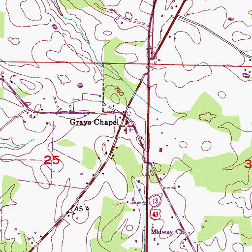 Topographic Map of Brush Arbor School (historical), AL