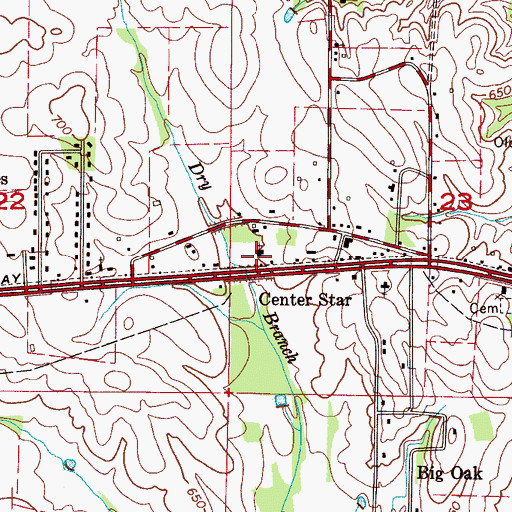 Topographic Map of Center Star United Methodist Church, AL
