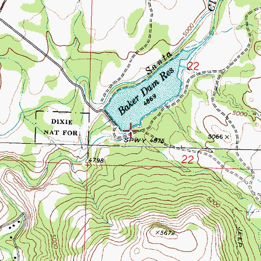 Topographic Map of Baker Reservoir Recreation Area, UT