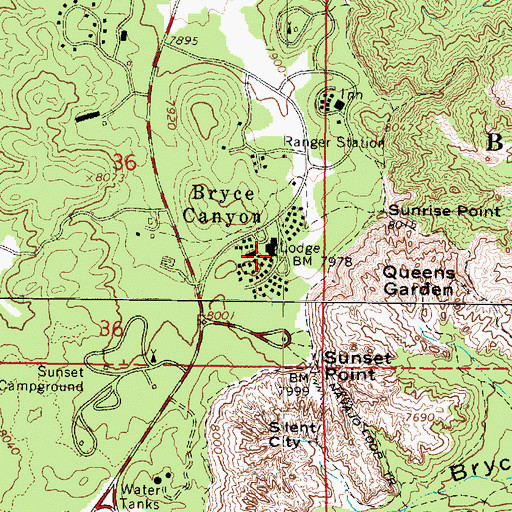 Topographic Map of Bryce Canyon Lodge, UT