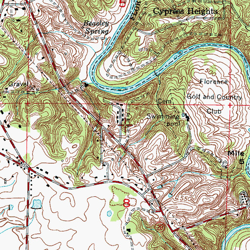 Topographic Map of Country Club Acres, AL