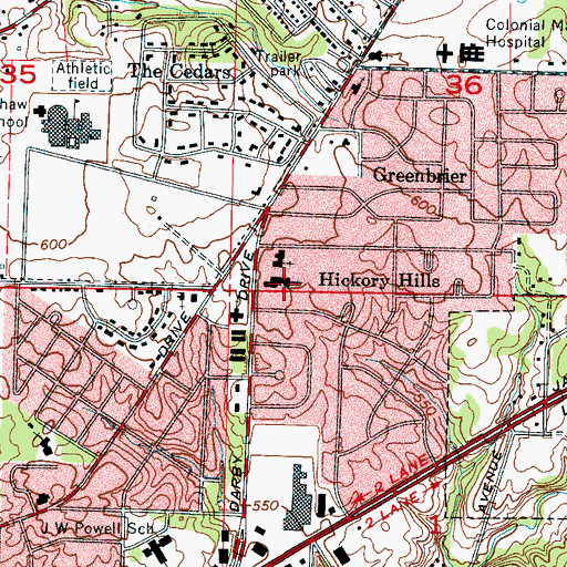 Topographic Map of Darby Drive Church of Christ, AL