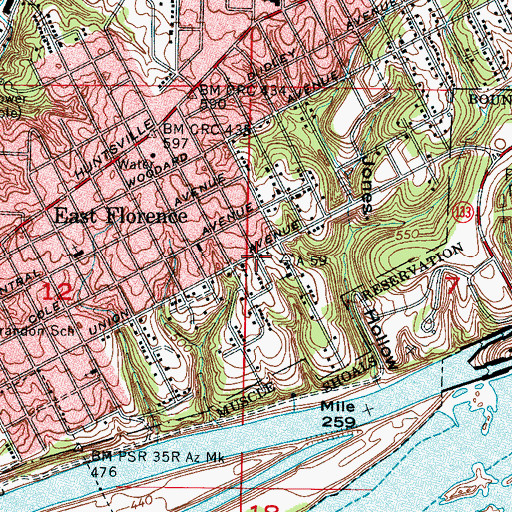 Topographic Map of East Florence Missionary Baptist Church, AL