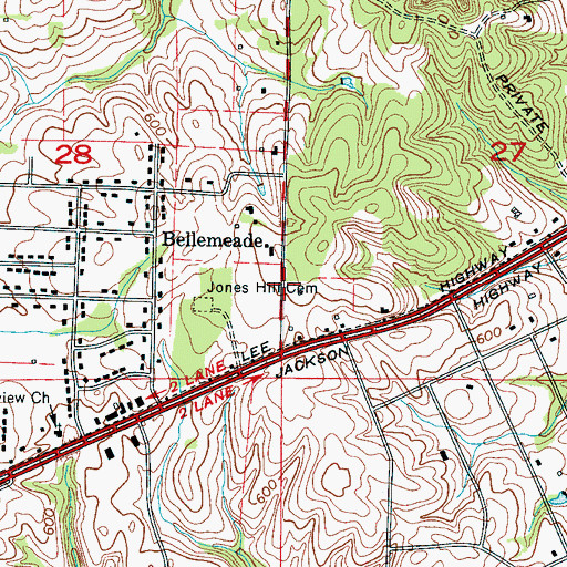 Topographic Map of Evergreen Estates, AL