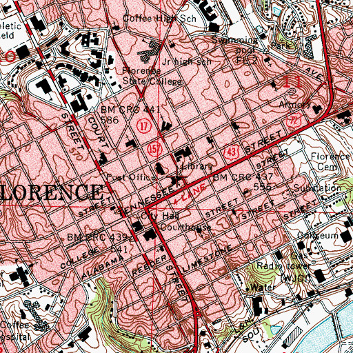 Topographic Map of First Presbyterian Church, AL