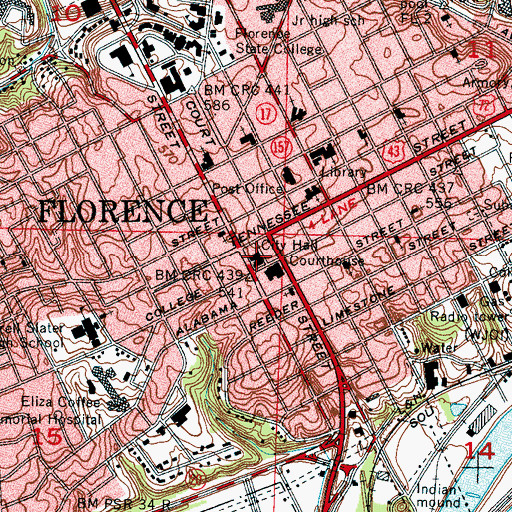 Topographic Map of Florence City Hall, AL