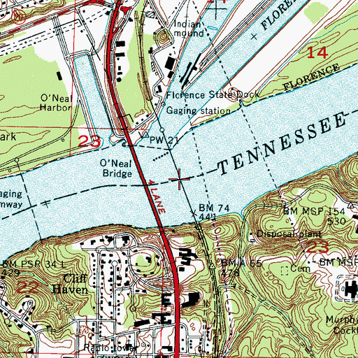Topographic Map of Florence Ferry (historical), AL