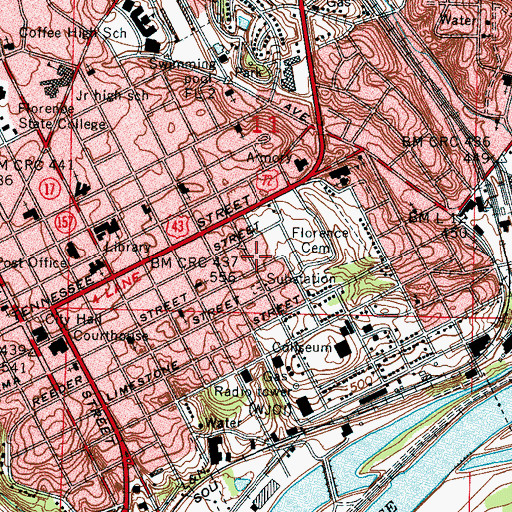 Topographic Map of Florence High School (historical), AL