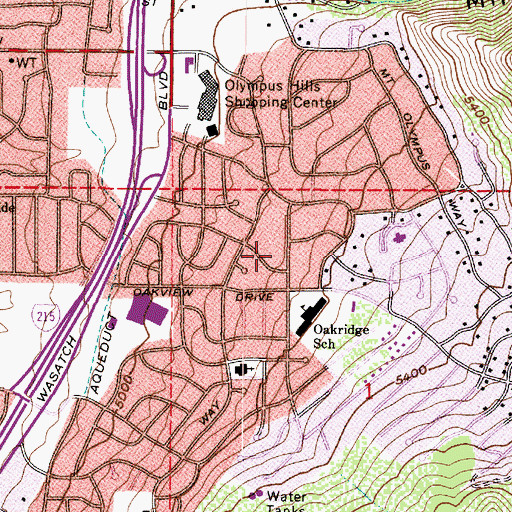 Topographic Map of Mount Olympus Acres, UT