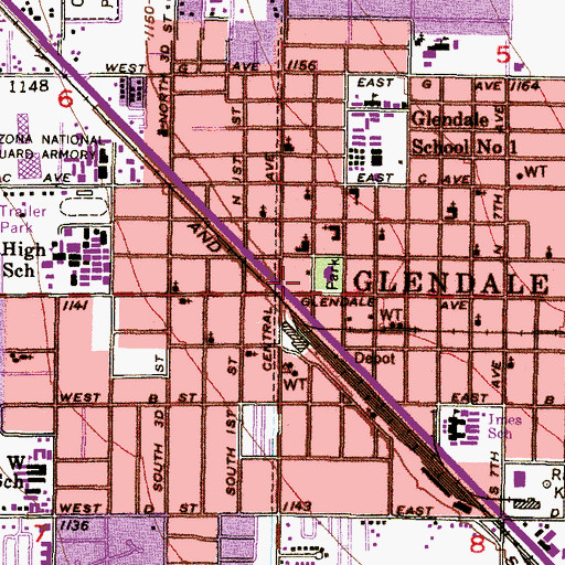 Topographic Map of Glendale City Hall, AZ
