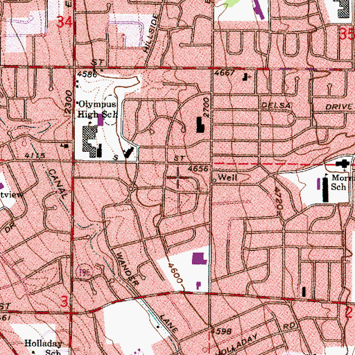 Topographic Map of East Olympus Heights, UT