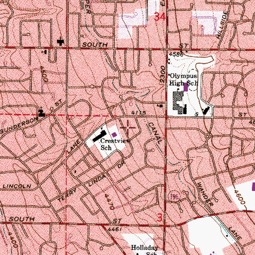 Topographic Map of Holladay Heights, UT